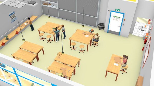 Darstellung eines Technikraums in einer Schule.