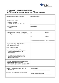 Fragebogen zur Feststellung des Unfallversicherungsschutzes der Pflegepersonen